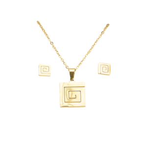 Σετ κολιέ με σκουλαρίκια μαίανδρος χρυσό χρώμα ατσάλι σε συσκευασία δώρου syllogi ΦΝ-5332Steel Necklace set with earrings meander in gold color in gift box syllogi ΦΝ-5332