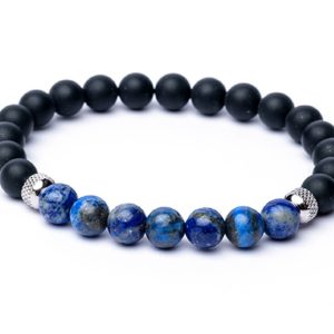 Βραχιόλι με Ημιπολύτιμους Λίθους  Όνυχας/Λάπις Λάζουλι T 1193Onyx Semi-Precious Stones Bracelet / Lapis Lazuli T 1193