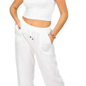 παντελόνα λευκή με λάστιχο syllogi ΝΤ-1344white pants with rubber syllogi NT-1344