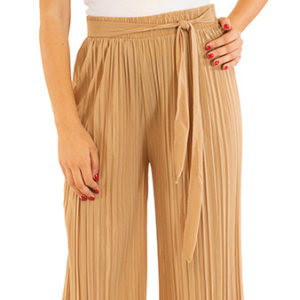 Γυναικεία παντελόνα πλισέ  φαρδιά μπεζ χωρίς λάστιχο syllogi NT-1447Women's pleated pants wide beige without elastic syllogi NT-1447