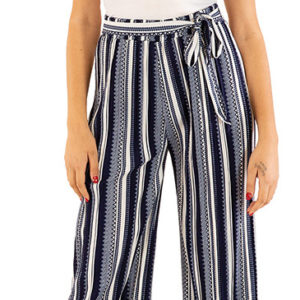 Γυναικεία παντελόνα πλισέ  φαρδιά με μπλε ρίγες χωρίς λάστιχο syllogi NT-1450Women's wide pleated pants with blue stripes without elastic syllogi NT-1450