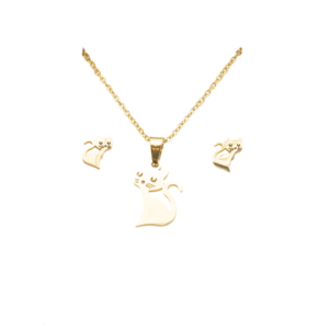 Σετ κολιέ με σκουλαρίκια γάτα ατσάλι χρυσό χρώμα σε συσκευασία δώρου syllogi ΦΝ-4932Steel Necklace and earrings set Cat gold color in gift box syllogi ΦΝ-4932