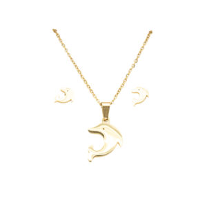 Σετ κολιέ με σκουλαρίκια δελφίνι χρυσό χρώμα ατσάλι σε συσκευασία δώρου syllogi ΦΝ-5324Steel Necklace set with earrings dolphin in gold color in gift box syllogi ΦΝ-5324