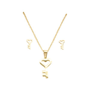 Γυναικείο Σετ κολιέ με σκουλαρίκια ατσάλι κλειδί χρυσό χρώμα  σε συσκευασία δώρου syllogi ΦΝ-5326Women's steel Necklace Set with earrings key in gold color in gift box syllogi ΦΝ-5326
