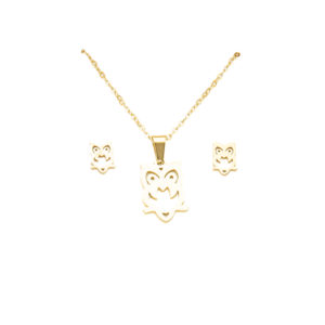 Σετ κολιέ με σκουλαρίκια κουκουβάγια χρυσό χρώμα ατσάλι σε συσκευασία δώρου syllogi ΦΝ-5327Steel Necklace set with earrings owl in gold color in gift box syllogi ΦΝ-5327