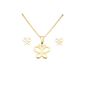 Σετ κολιέ με σκουλαρίκια πεταλούδα χρυσό χρώμα ατσάλι σε συσκευασία δώρου syllogi ΦΝ-5330Steel Necklace set with earrings butterfly in gold color in gift box syllogi ΦΝ-5330