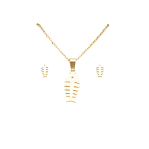 Σετ κολιέ με σκουλαρίκια ψαροκόκαλο χρυσό χρώμα ατσάλι σε συσκευασία δώρου syllogi ΦΝ-5331Steel Necklace set with earrings fish bone in gold color in gift box syllogi ΦΝ-5331