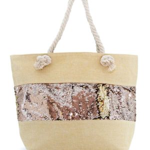 Τσάντα Θαλάσσης με Χρυσές/Ροζ Πούλιες syllogi 50x35x15 ΦΟ-1432Fuchsia Gold Beach Bag With Sequins 50x35x15 ΦΟ-1432