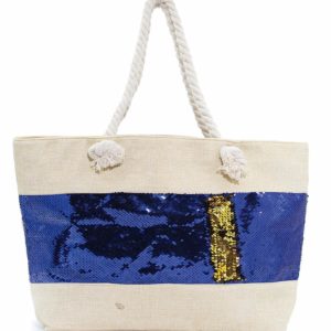 Τσάντα Θαλάσσης με Μωβ/Χρυσές Πούλιες syllogi 56x33x15 ΦΟ-1471Purple Gold Beach Bag With Sequins 56x33x15 ΦΟ-1471