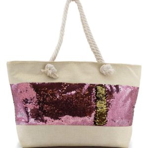 Τσάντα Θαλάσσης με Ροζ/Χρυσές Πούλιες syllogi 56x33x15 ΦΟ-1473Fuchsia Gold Beach Bag With Sequins 56x33x15 ΦΟ-1473